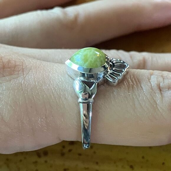 Natural Connemara Marble Sterling Silver Claddagh Ring Size 9 - Picture 3 of 9
